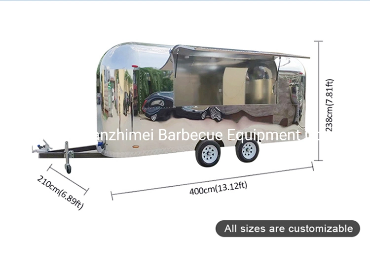 Mobile Fast Food Cart Stainless Steel Camper Trailer Hot Dog Food Truck Caravan Airstream Food Trailer For Sale